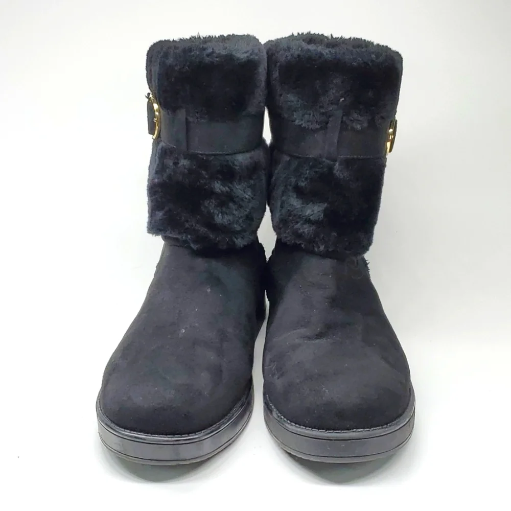 G By Guess Addalyn Black Faux Fur Ankle Strap Ankle Boot